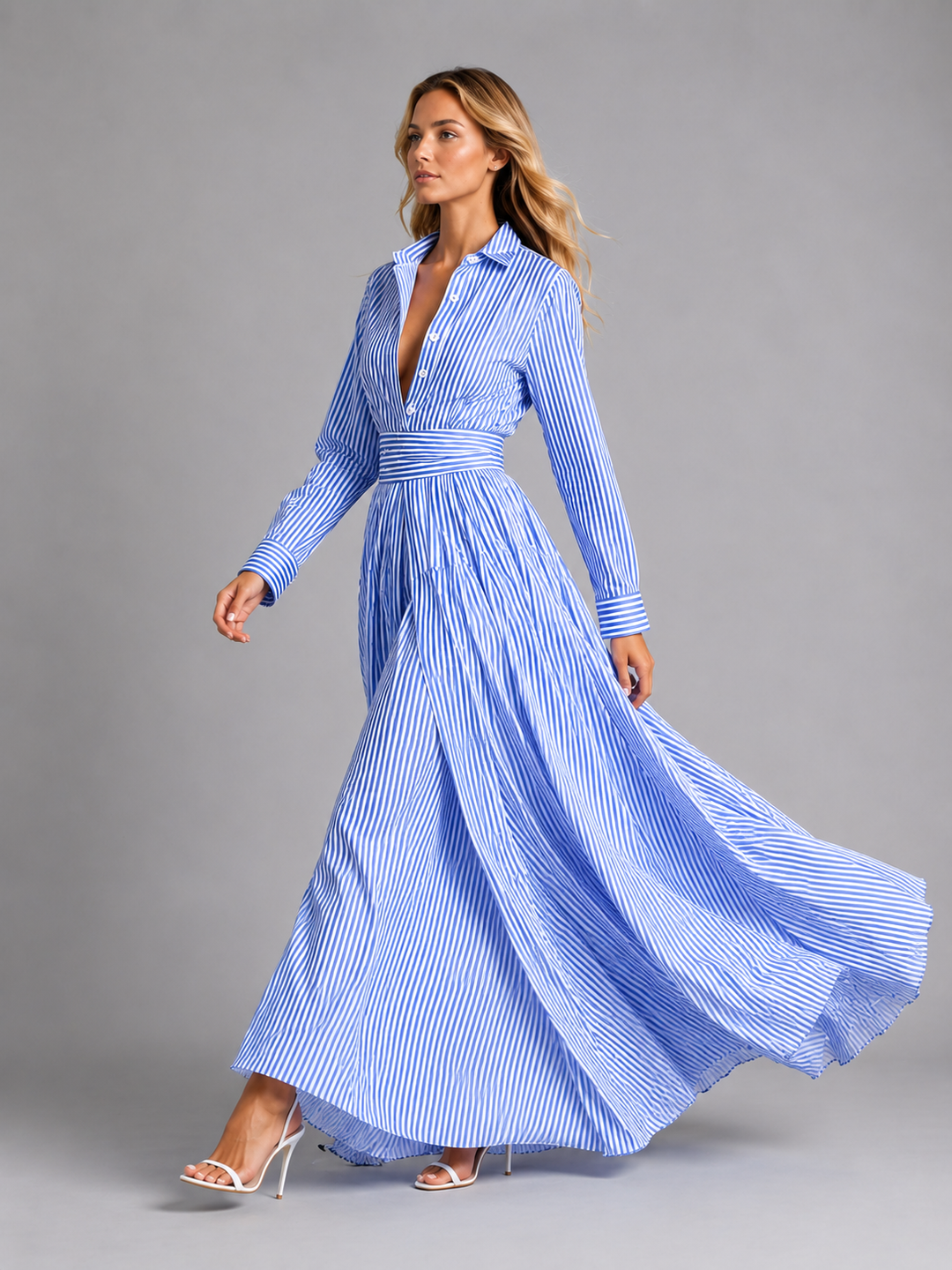 Emmeline | Striped Shirt Dress with Waist Belt