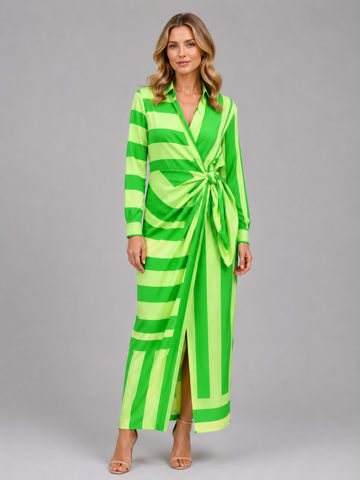 Solene | Striped Midi Dress with Twist-Knot Waist
