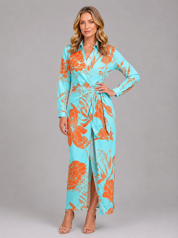 Solene | Striped Midi Dress with Twist-Knot Waist