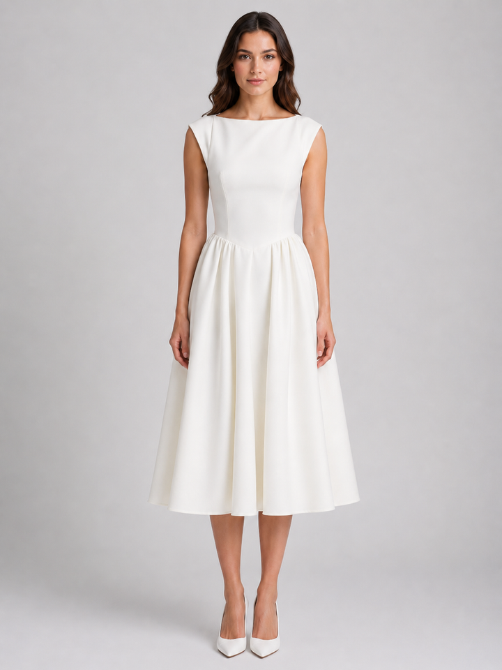 Giselle | Structured Midi Dress with Gathered Waist