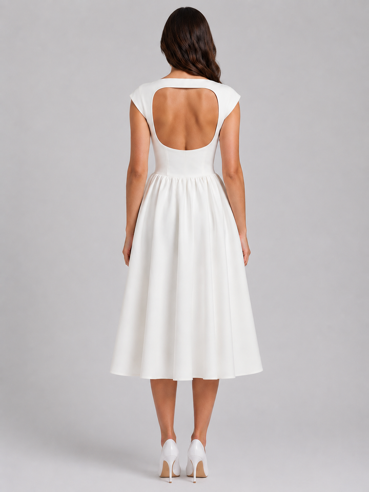 Giselle | Structured Midi Dress with Gathered Waist
