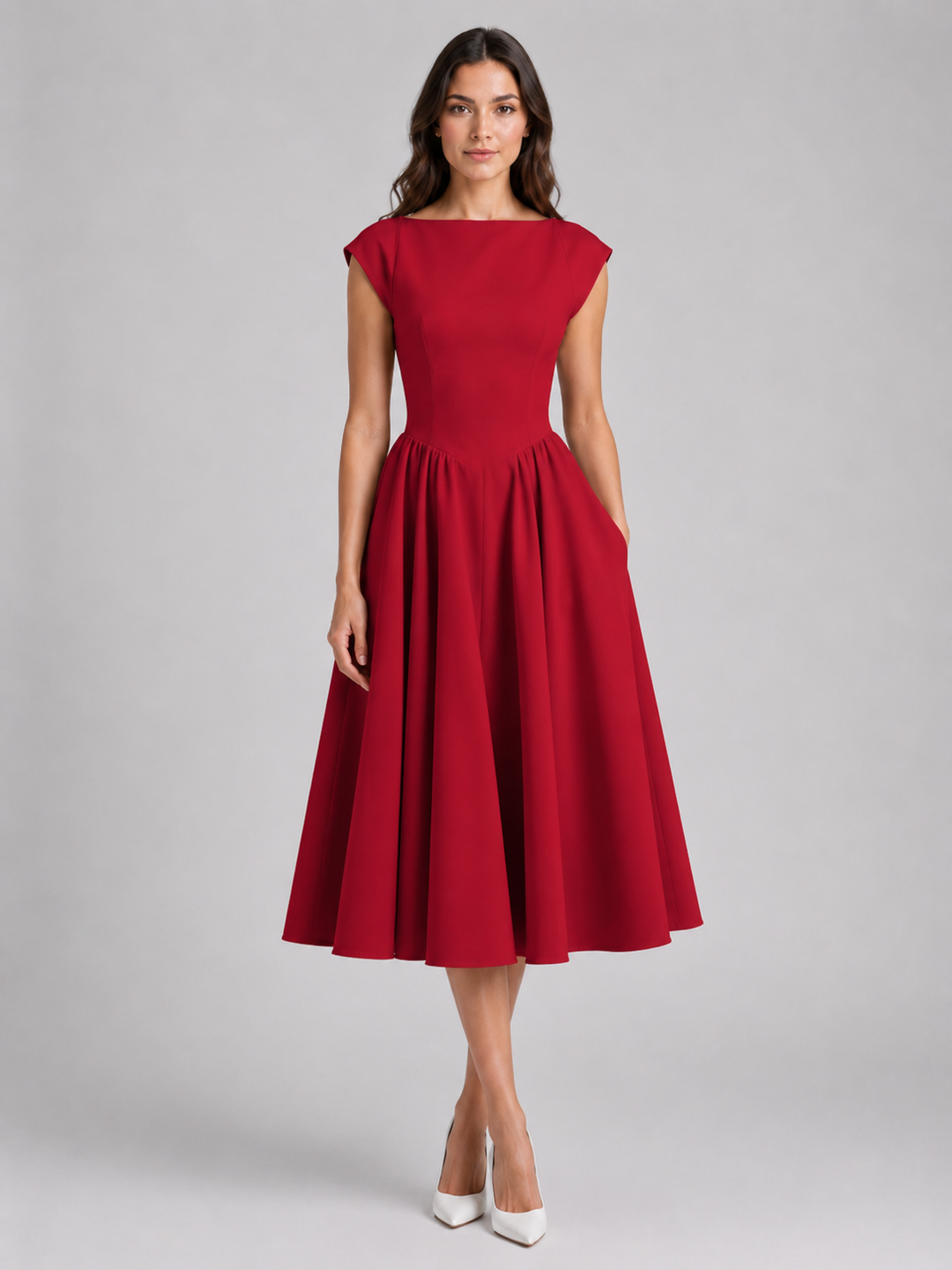 Giselle | Structured Midi Dress with Gathered Waist