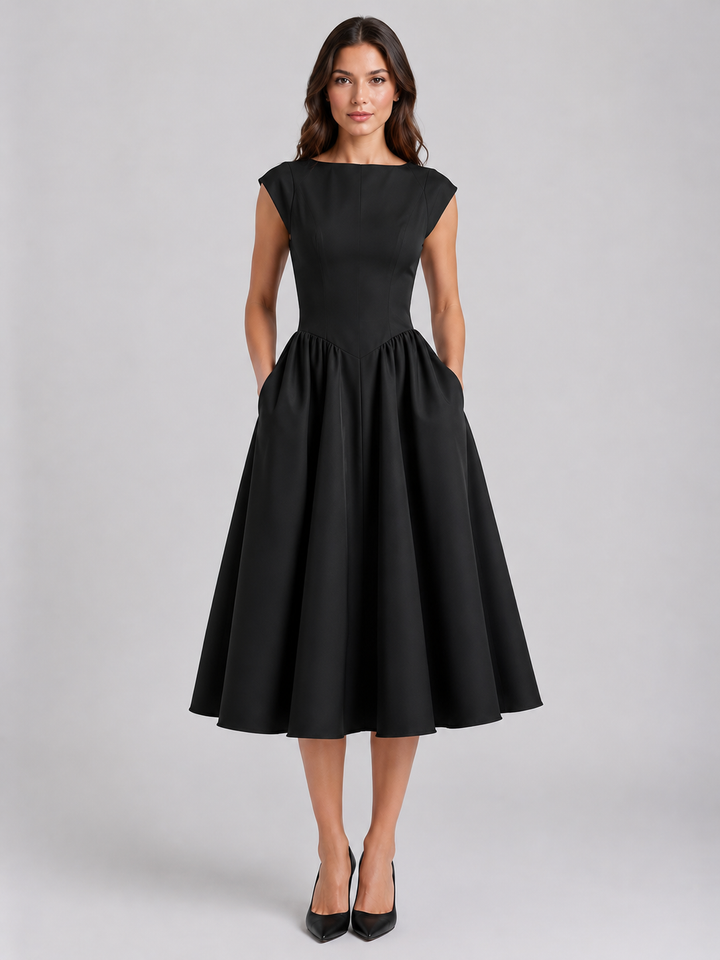 Giselle | Structured Midi Dress with Gathered Waist