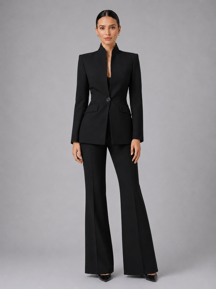 Xaviere | Tailored Trouser Suit with Collarless Blazer