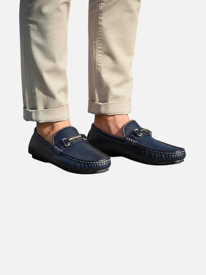 Colton | Navy Loafer with Silver Buckle Detail