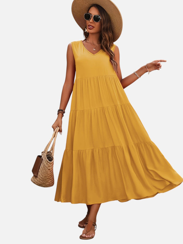 Aveline | Sleeveless Dress with Tiered Ruffle Cut