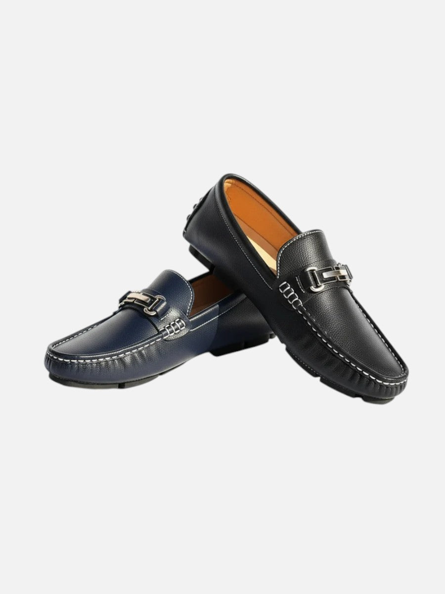 Colton | Navy Loafer with Silver Buckle Detail