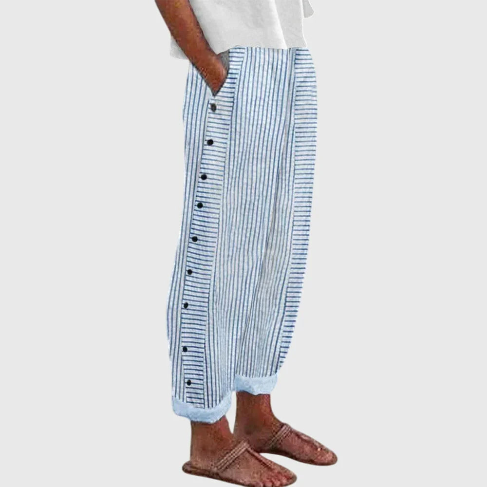 Leonie | Striped Pants with Side Button Detail