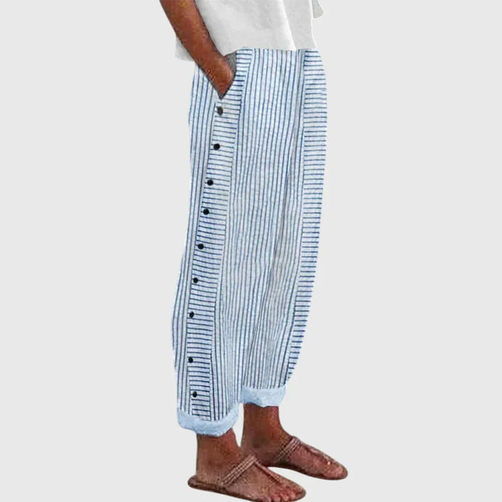 Leonie | Striped Pants with Side Button Detail