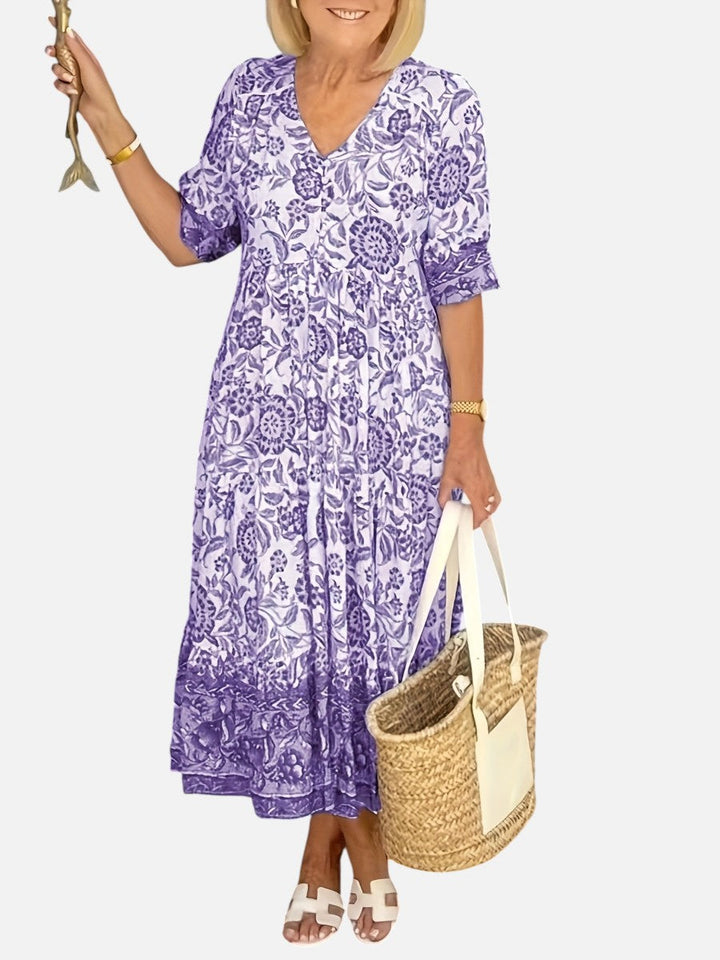 Verity | Floral Midi Dress with Button Front