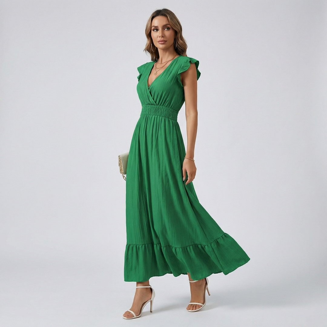Romilly | V-Neck Midi Dress with Shirred Waist