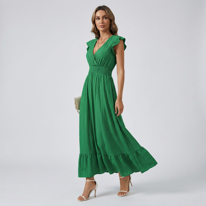 Romilly | V-Neck Midi Dress with Shirred Waist