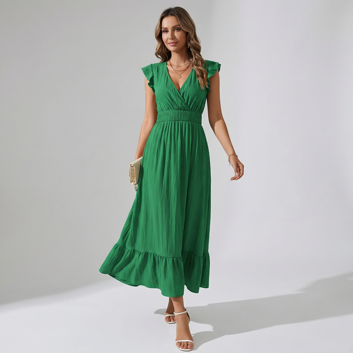 Romilly | V-Neck Midi Dress with Shirred Waist