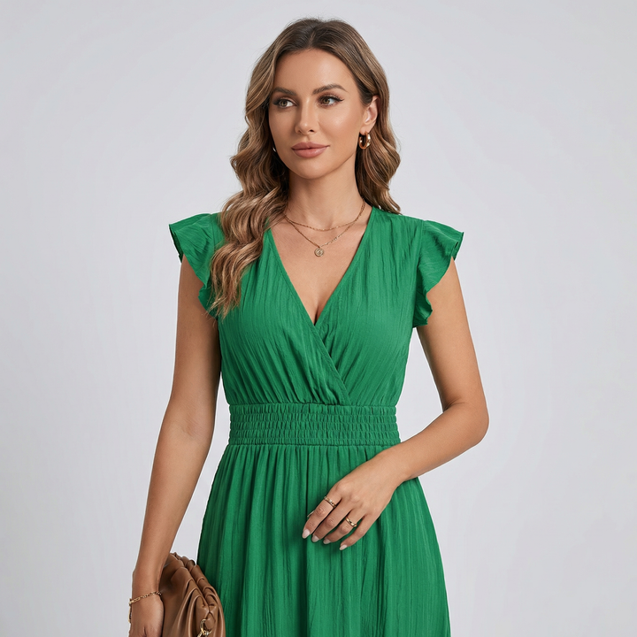 Romilly | V-Neck Midi Dress with Shirred Waist