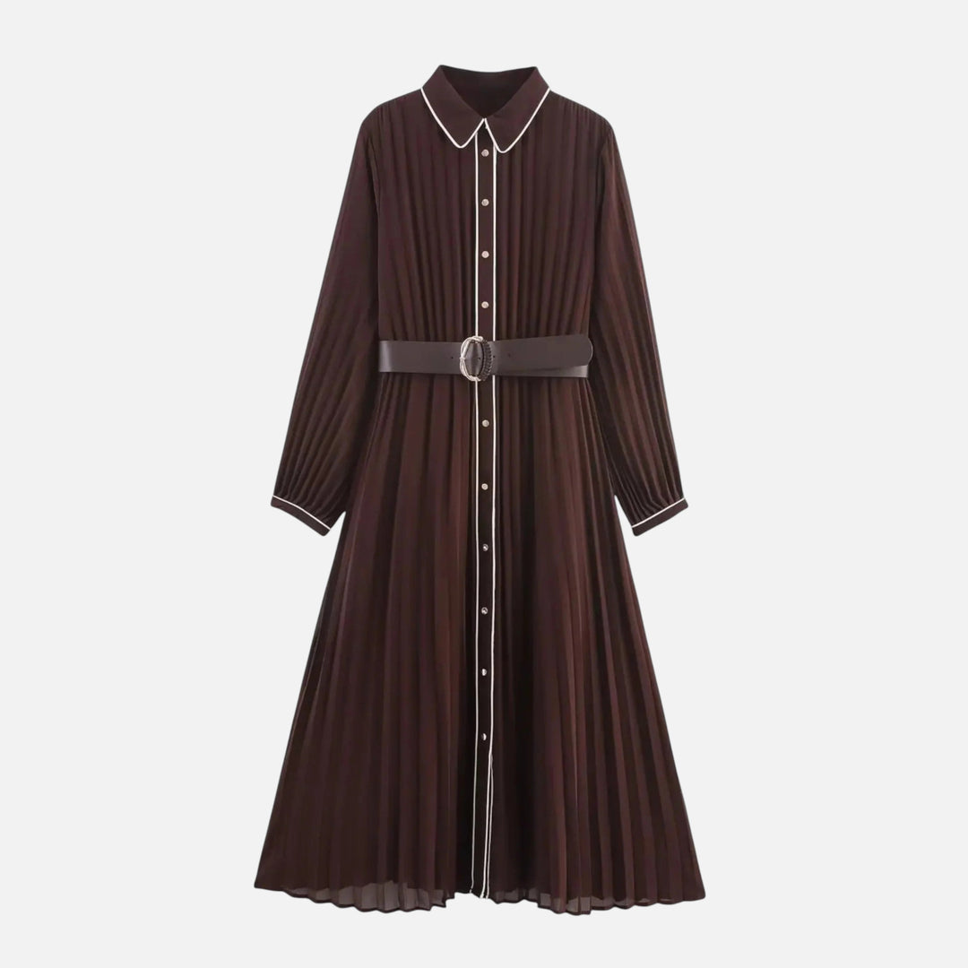 Sabine | Pleated Midi Dress with Waist Belt