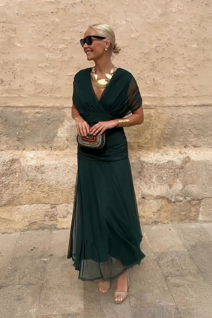 Renata | Gradient Pleated Maxi Dress with V-Neck