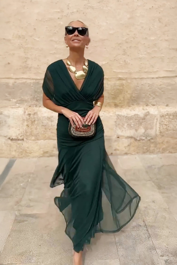 Renata | Gradient Pleated Maxi Dress with V-Neck