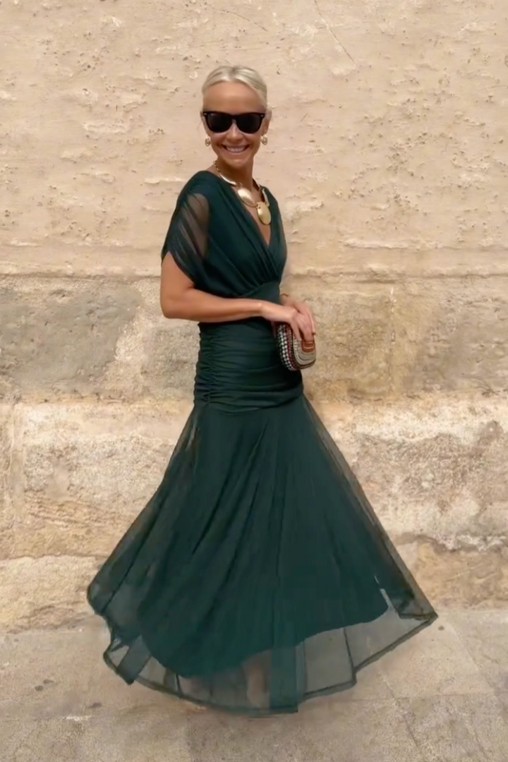 Renata | Gradient Pleated Maxi Dress with V-Neck